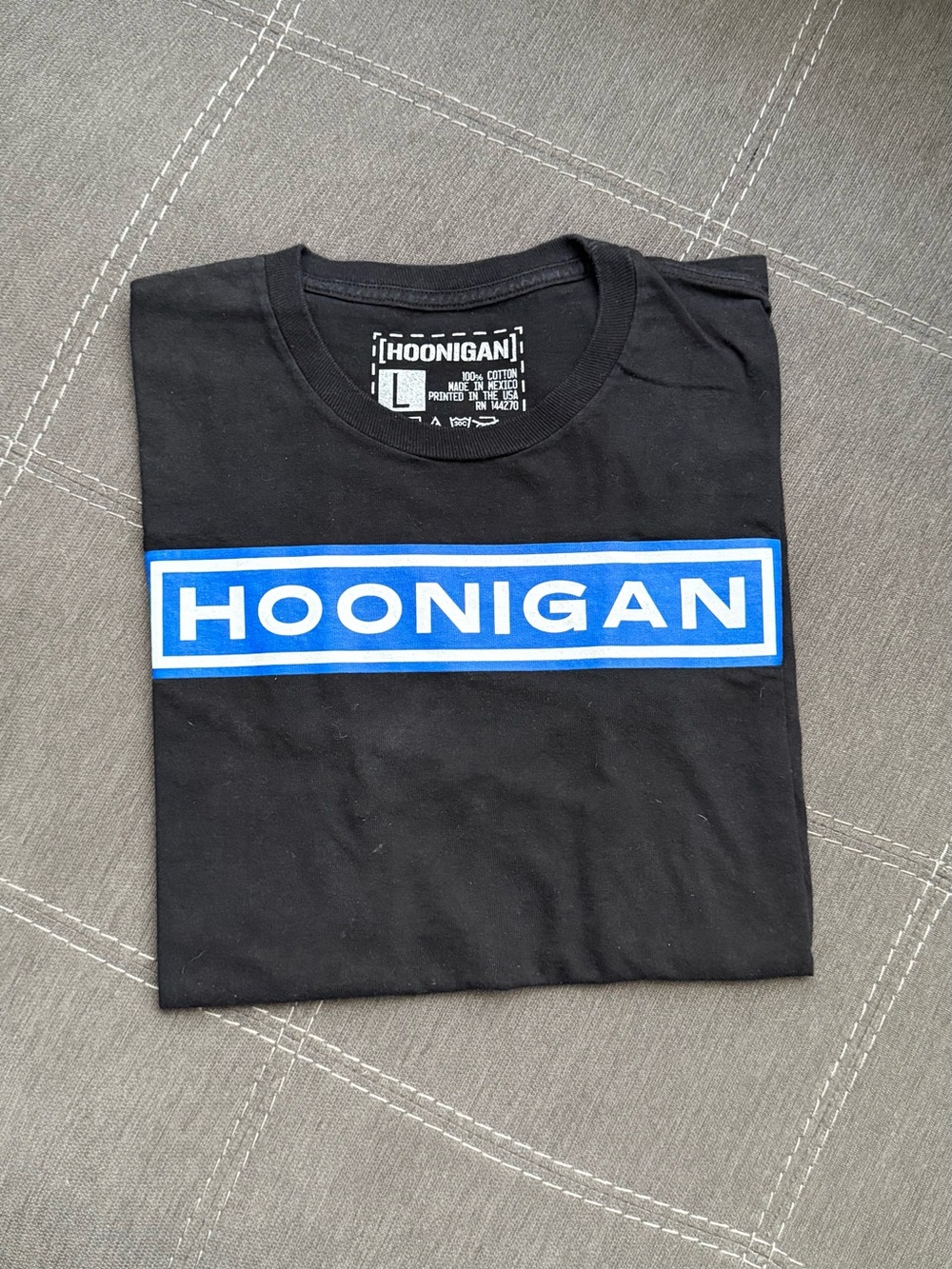 Hoonigan Men's Black Short Sleeve Tee with Blue Logo